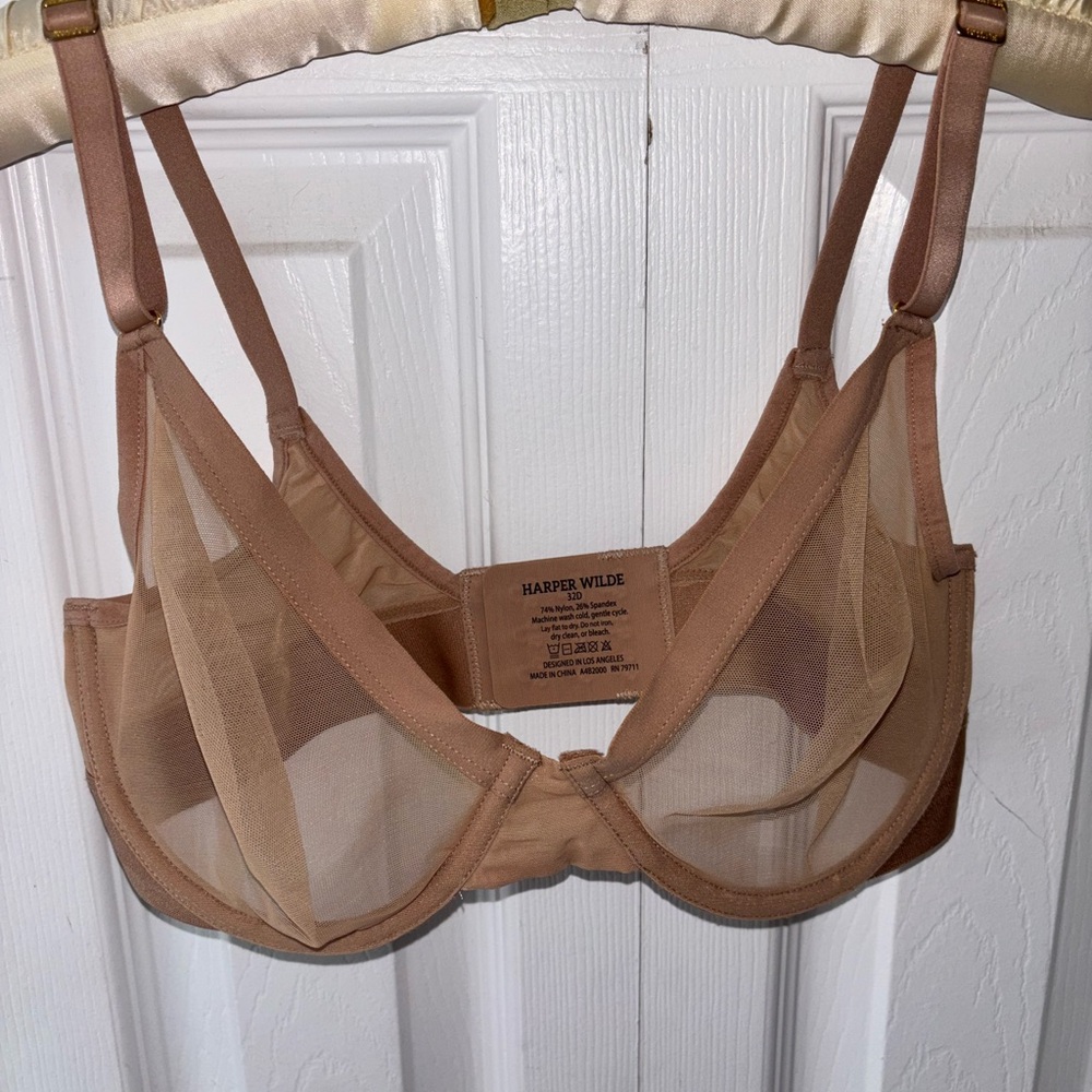 NWOT Harper Wilde Comfort Mesh Plunge Bra 32D Beige